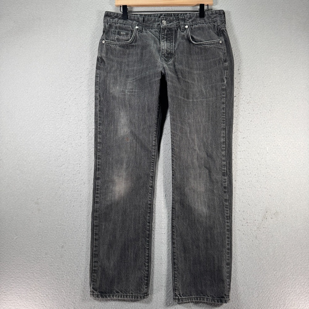 Hugo Boss Kansas Jeans Mens 34x32‎ Black Regular Fit Denim Comfort Slim Straight